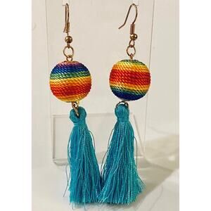 Rainbow & Turquoise Tassel Earrings